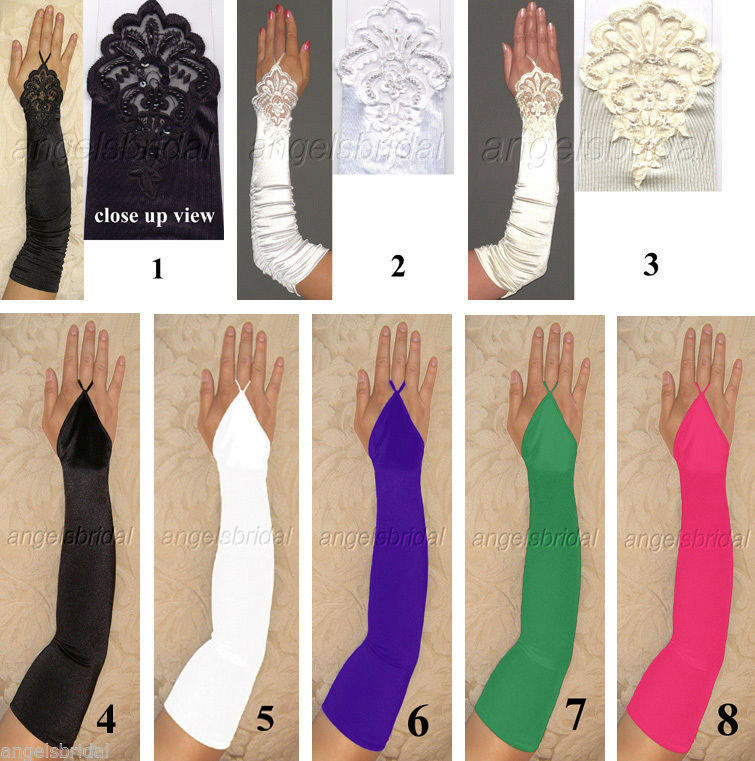 Fingerless Over Elbow Length Stretch Satin Halloween Party Costume Opera Gloves