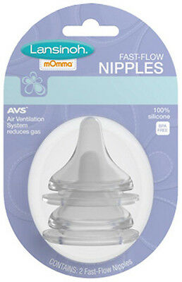 2 Pack Lansinoh Slow, Medium Or Fast Flow Nipples For Momma Bottle Cup - 905518