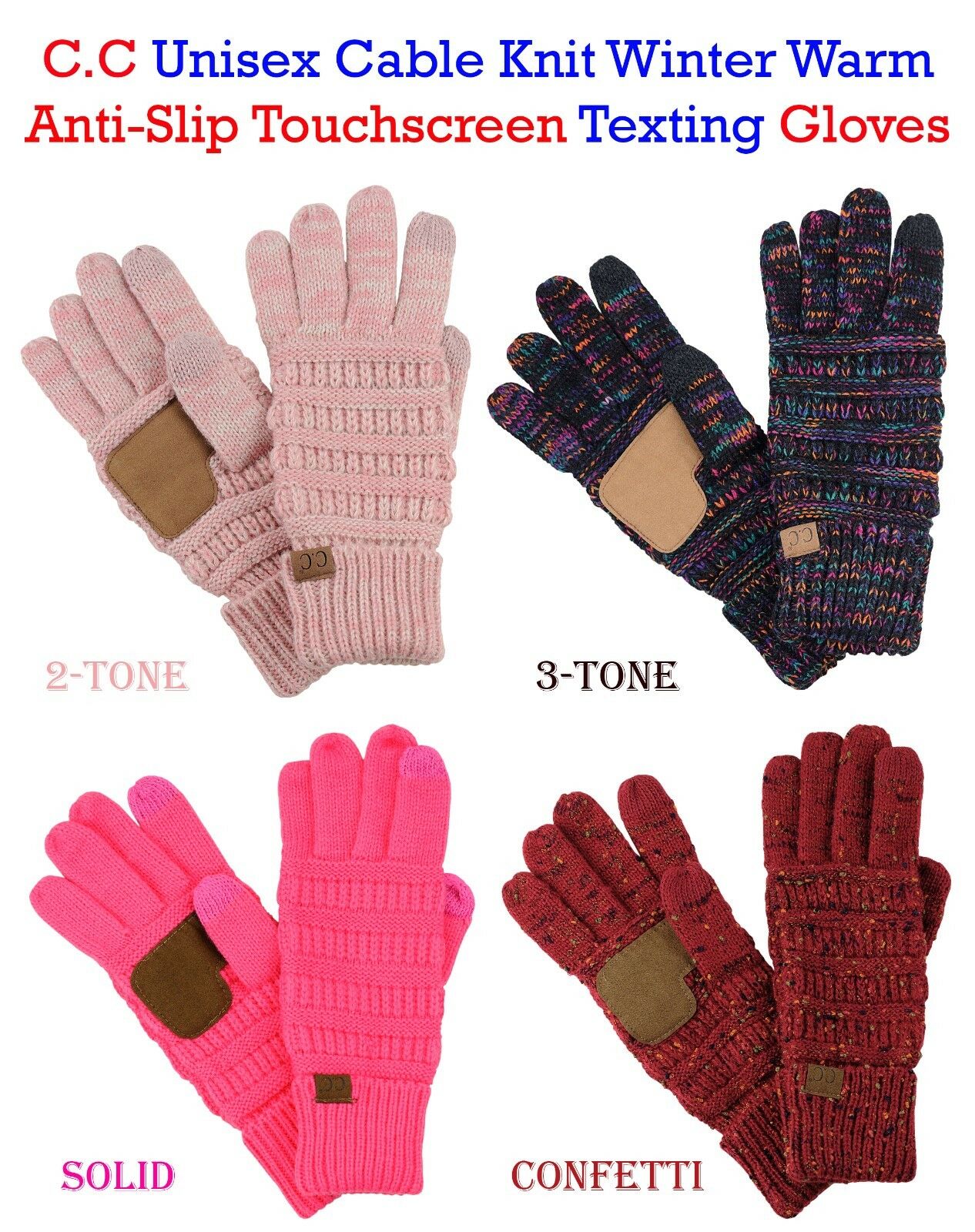 C.c Gloves Unisex Cable Knit Winter Warm Anti-slip Touchscreen Texting Cc Gloves