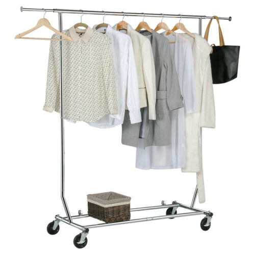 Heavy Duty Garment Rack Rolling Adjustable Clothes Rack Clothes Hanger Dry Shelf